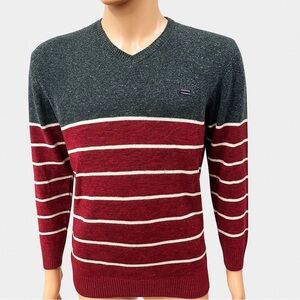 Superdry V-Neck Sweater - Charcoal and Burgundy